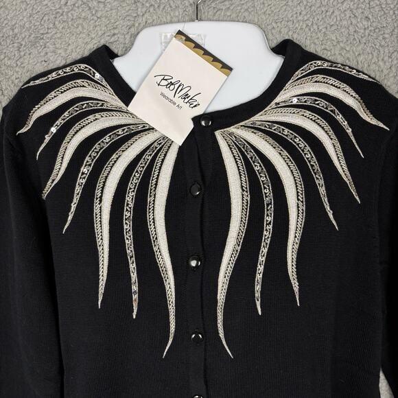 Bob Mackie Wearable Art Cardigan Women Medium Sequin Embroidered Full Button - Picture 3 of 12